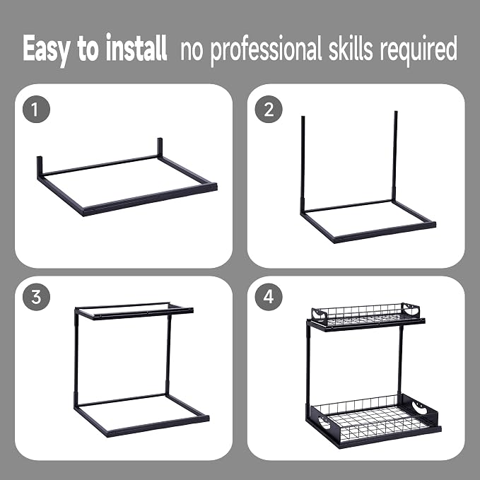 2 Pack Pull-Out Storage Basket Under Sink Organizers Under Sink Storage Racks For Kitchen Cabinet,Bathroom,Storage Box, Black