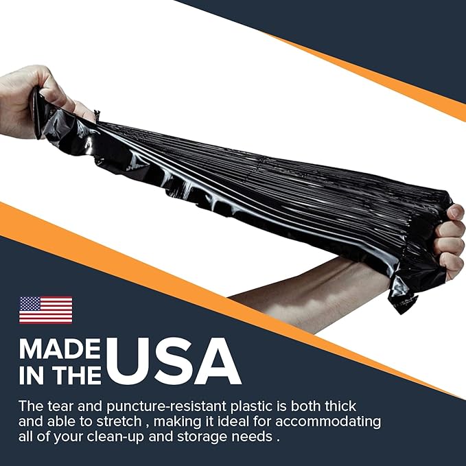 100 packs-Large 55-60 Gallon Heavy Duty Trash Can Bags|2 Mil |Black Thickened/Plastic Bag-Kitchen&Yard,Building,Outdoor,Hotel, Property-Made in the USA