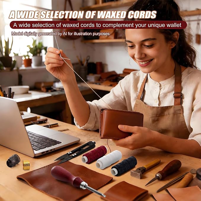 Leather Working Tools-Leather Crafting Kit with Paint Set and Cowhide-Men's Wallet DIY Kit-Birthday Gift for Men,Dad,Boyfriend,Husband-Art and Crafts for Adults-Hobbies for Women and Men