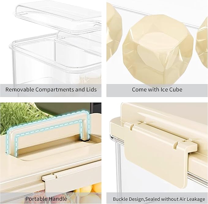 2Pack Chilled Condiment Caddy with 4 Containers 4 Lids Fruit Serving Tray Platter with Handle Portable Snackle Box Organizer Server with Ice Pack for Mimosa Bar Supplies,Salad,Taco,Party Garnish,White