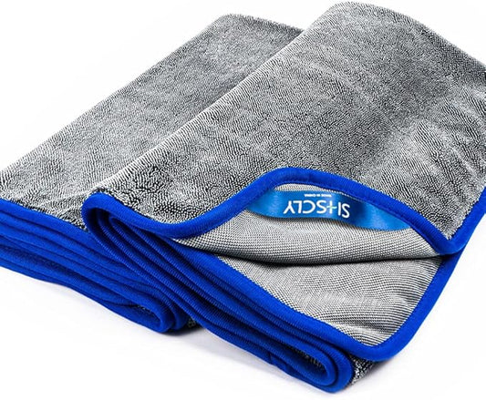 SHSCLY Professional Car Drying Towel – 2-Pack XL Microfiber Towels for Cars, Trucks & SUVs, No Drag, Paint-Safe, Controlled Streak-Free Drying, Lightweight Feel When Wet, Soft & Absorbent, 29" × 33"
