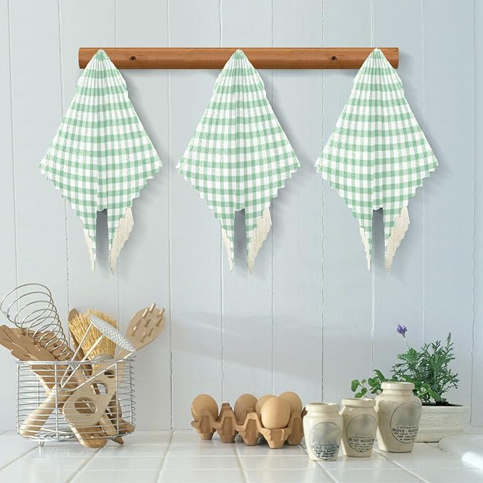 Green Checkered Kitchen Towels Dish Cloths Set of 6 Microfiber Cleaning Cloths for Cars Super Absorbent Machine