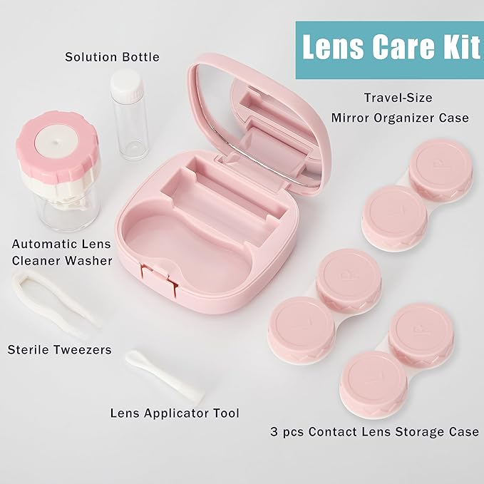 Lasiyanor Contact Lens Travel Kit with Cleaner Washer, Portable Contact Box with Mirror Tweezers Remover Tool Solution Bottle for Daily Outdoor