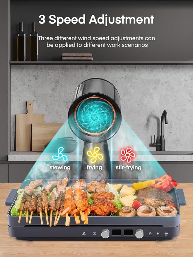 FOHERE Portable Range Hood, Powerful 3-Speed Suction Desktop Compact Range Hood, Detachable Aluminum Carbon Filter, Desktop Kitchen Exhaust Fan with Large Oil Collection Cup