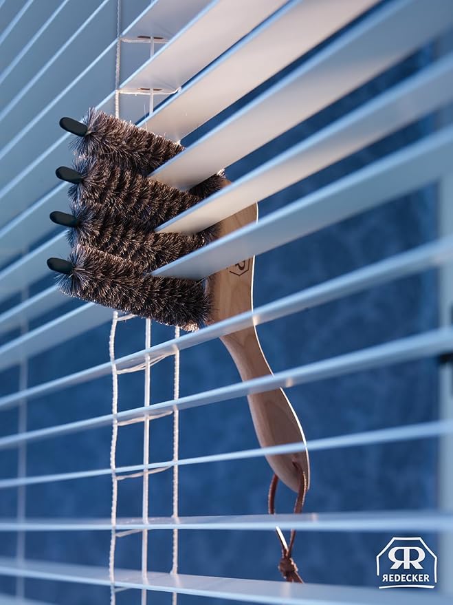 Redecker Dark Goat Hair - 4 in One - Venetian Blind Brush with Oiled Beechwood Handle, 4-3/4-Inches