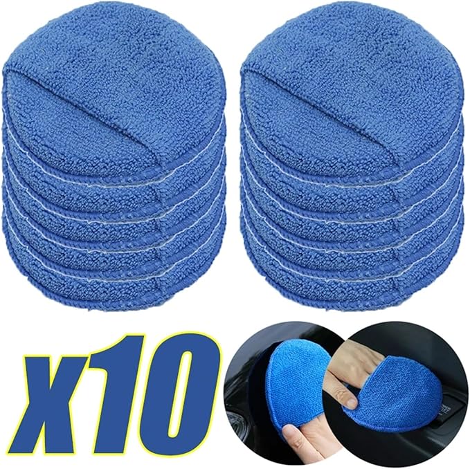 2/5/10Pcs 5-inches Microfiber Wax Applicator Pad Ultra Soft Car Polishing Sponge with Finger Pocket Auto Care Polish Foam Sponge(Blue 10Pcs)