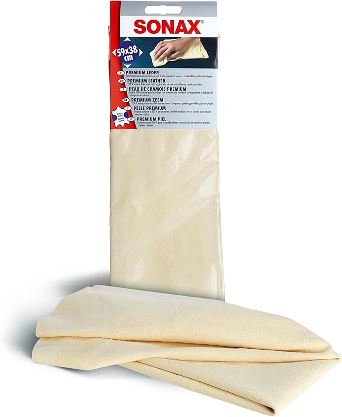 SONAX Premium Leather Chamois – Soft, Absorbent Car Drying and Detailing Towel for Automotive & Household Use | 416300