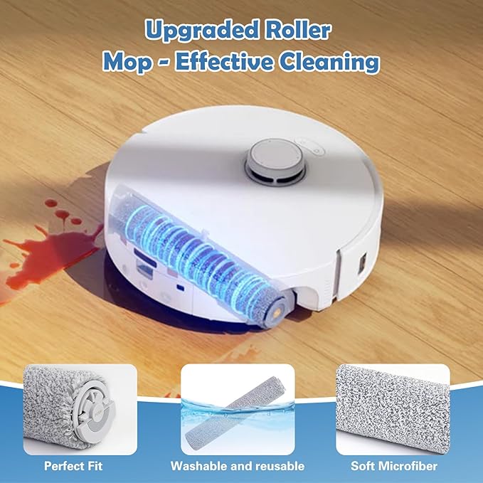 Replacement Parts for Roborock Qrevo Curv 2 Flow Robot Vacuum Cleaner Accessories, 1 Main Brush, 1 Roller Mop Cloth, 4 HEPA Filters, 4 Dust Bags, 6 Side Brushes
