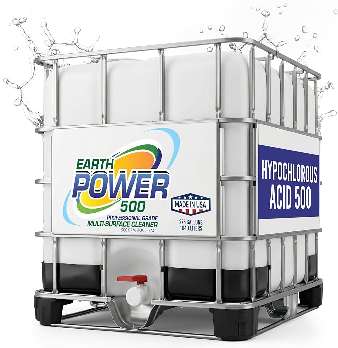 Earth Power Hypochlorous Acid 500 PPM Multipurpose Cleaner – Natural & Non-Toxic – Tile, Refrigerator, Shower, Countertop & Floor Cleaner – Family, Food & Pet Safe Cleaning Supplies – 500 Gallon