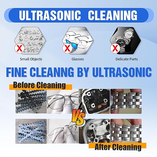 6.5L Ultrasonic Cleaner Machine with Heater Timer, 180W Stainless Steel Ultrasonic Washing Machine, 40KHz Sonic Jewelry Glasses Parts Washer for Jewelry Eyeglasses Tools Parts
