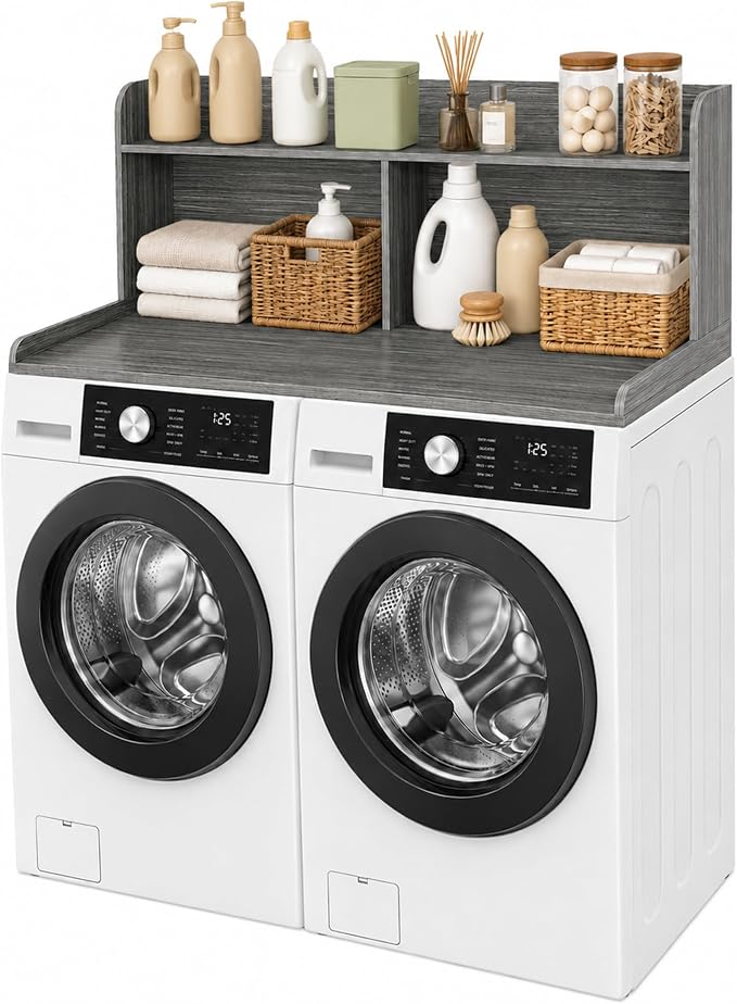 Royxen Washer Dryer Countertop with Extra Tall Shelf, 19" Height Washer and Dryer Topper, Laundry Countertop with Non-Slip Pads, Universal Fit for Laundry Room Organization, Eucalyptus