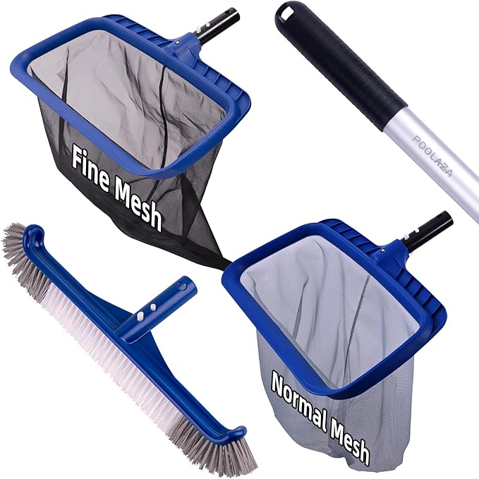 POOLAZA Fine Mesh/Normal Mesh Pool Skimmer, 17.5'' Pool Brush & Pole