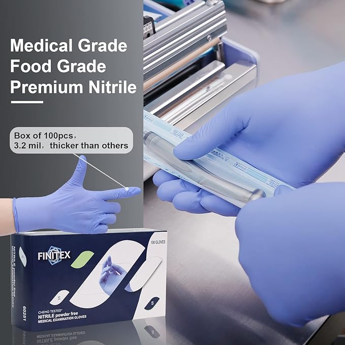 FINITEX Nitrile Disposable Gloves Medical Exam Gloves - 100/1000 PCS Latex-free Examination Purple Chemo Food Glove