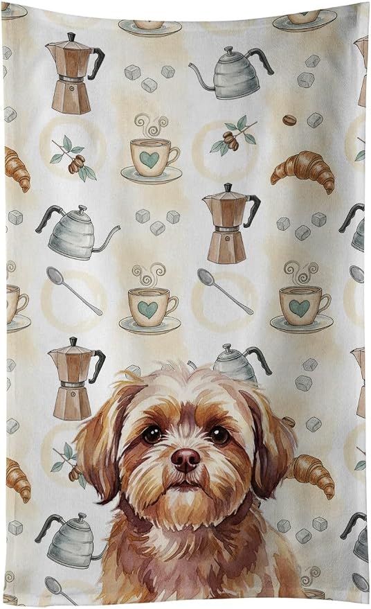Caroline's Treasures Liver Shih Tzu Coffee Bar Kitchen Towel Velour Plush Front and Cotton Loop Back Machine Washable