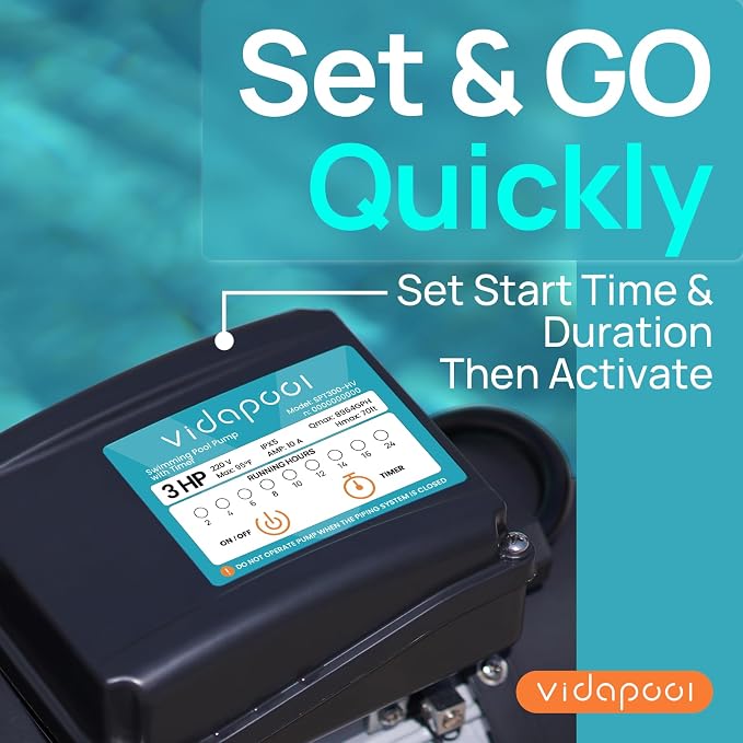 3HP In/Above Ground Pool Pump with Timer 8964GPH High Flow 220V Powerful Self Primming Swimming Pool Pumps with Filter