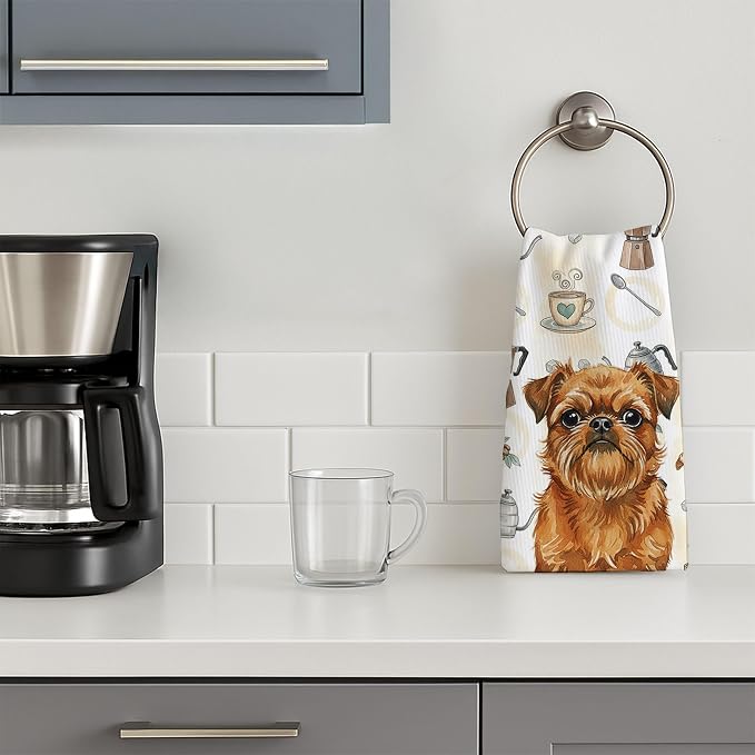 Caroline's Treasures Belge Brussels Griffon Coffee Bar Kitchen Towel Velour Plush Front and Cotton Loop Back Machine Washable