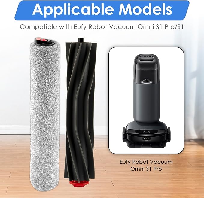 (4 Pack) Omni S1 Pro Replacement Roller Brushes Compatible With Eufy Omni S1 Pro Robot Vacuum Cleaner, Main Brushes Accessories Kit, 2 Rubber Roller Brushes, 2 Roller Mops