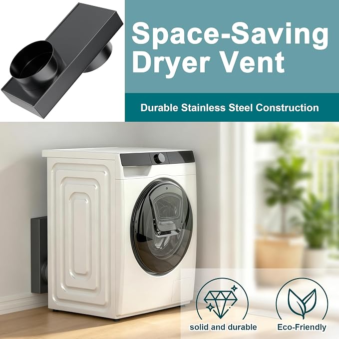 84049 Periscope Dryer Vent, Upgraded Stainless Steel Adjustable 0-5" Telescoping Dryer Vent Connector, Ultra Slim & Flat Low Profile Design for Tight Spaces Replacement Vents (Black)