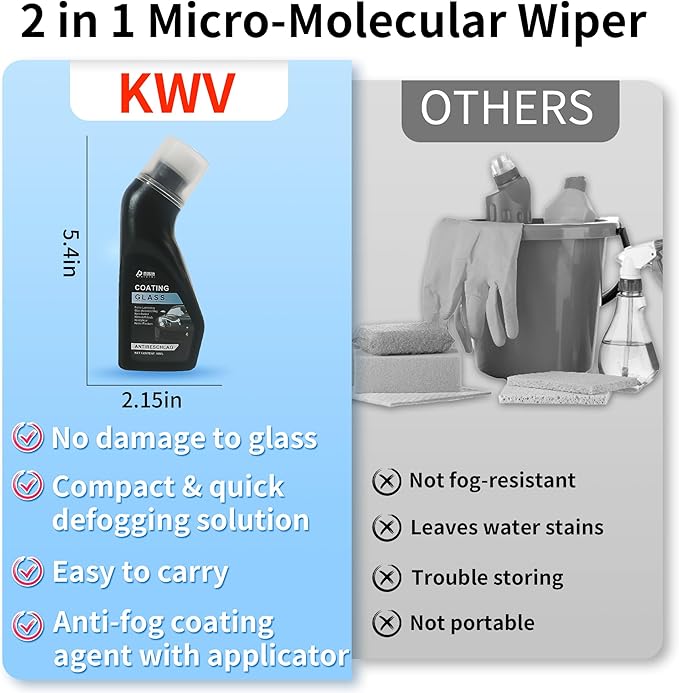 KWV Magic Gem Coating Glass - 4 PCS Portable Anti-Fog Coating Agent with Applicator Micro-Molecular Wiper for Car Windshields Cleaner Tool Set Crystal Shield Quick Defogging for Windows Mirrors 3fl.oz