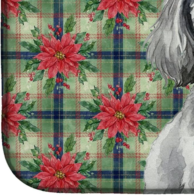 Caroline's Treasures Toy Silver Poodle Christmas PoinsettIas Dish Drying Mat Absorbent Dish Drying Mat Pad for Kitchen Counter Dish Drainer Mat for Countertop, 14 x 21", Multicolor