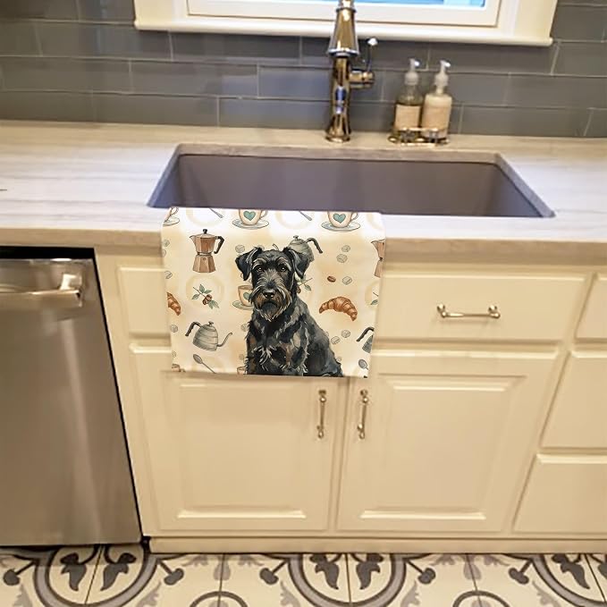 Caroline's Treasures Black Russian Terrier Coffee Bar Kitchen Towel Velour Plush Front and Cotton Loop Back Machine Washable