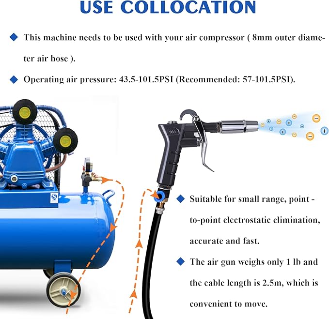Anti Static Guns 4.6KV Ionizing Air Guns for Industrial Electrostatic Elimination (110V)