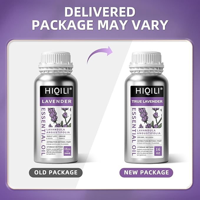 HIQILI Lavender Essential Oil Large Capacity, 100% Natural for Aromatherapy, DIY Candle & Soap Making, Skin Moisturizing. Suitable for Hotels, DIY Studios, Spas and Hair Salons - 500ml/16 fl oz