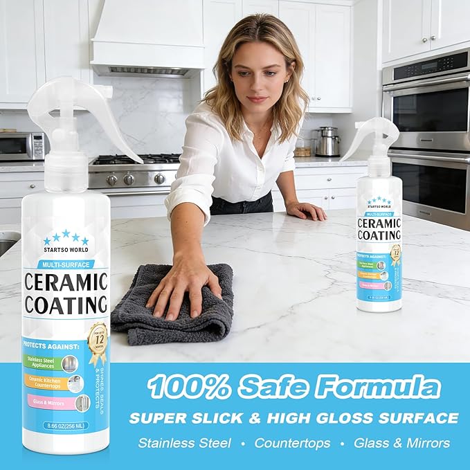 Ceramic Coating Spray – Shine, Seal & Protect Stainless Steel, Glass, Kitchen & Bath – Repels Fingerprints, Water Spots & Grime – Multi-Surface Sealant for Countertops, Sinks & More, 8.66oz