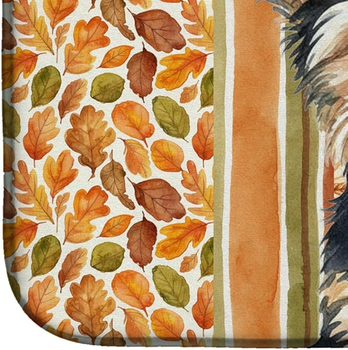 Caroline's Treasures Black and Tan Yorkshire Terrier Heirloom Fall Dish Drying Mat Absorbent Dish Drying Mat Pad for Kitchen Counter Dish Drainer Mat for Countertop, 14 x 21", Multicolor