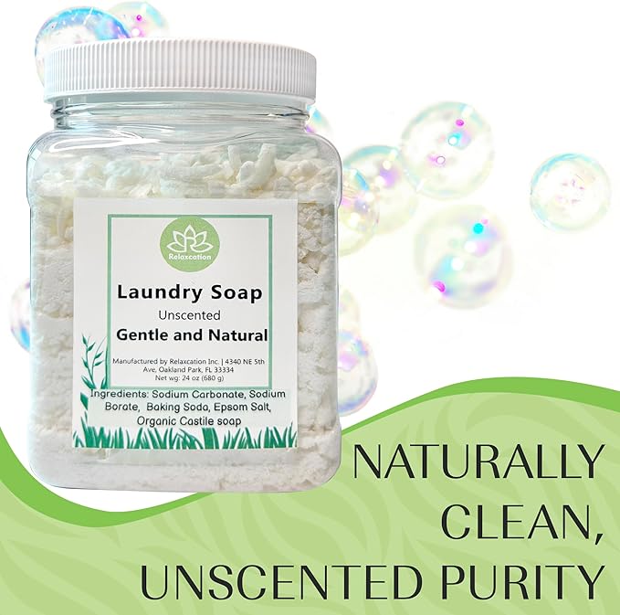 Natural Laundry Detergent Soap | Hypoallergenic Deep Cleaning Washing Powder | Eco-Friendly, Safe, and Effective BORAX, SODA ASH, EPSOM SALT, BAKING SODA and CASTILE SOAP (65 Loads) (Unscented)