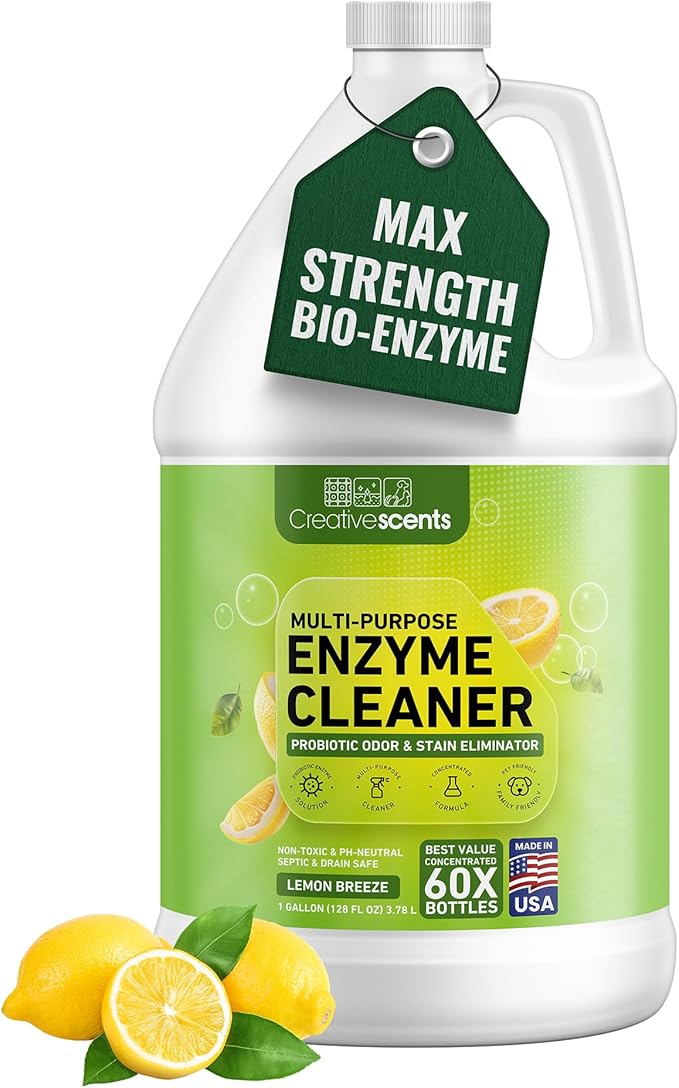 Creative Scents Multipurpose Enzyme Cleaner & Odor Remover | Super Concentrated for Floor, Carpet | Pet Urine Odor Eliminator | Enzymatic Cleaner for Cat Urine & Dog Poop | 1 Gallon - Lemon Breeze