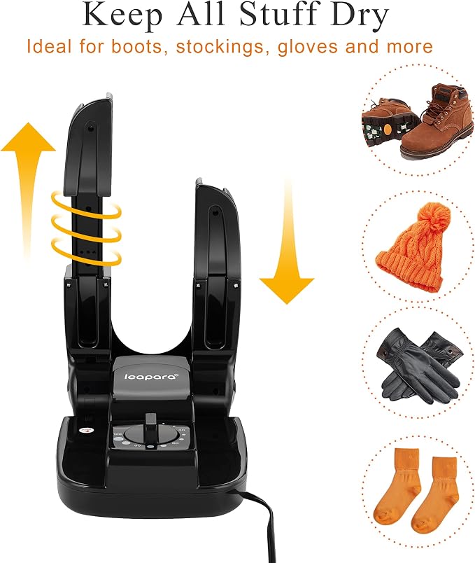 Boot Dryer Shoe Dryer with Timer, leapara Heat Blower Warmer for Work Boots, Gloves, Sweaty Feet, Sneaker, Portable Dryer with Foldable Rack (110V)