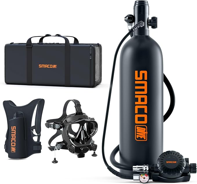 SMACO Mini Scuba Tank 1.9L Capacity Diving Oxygen Tank for Underwater Breathing Reusable Small Scuba Tank Kit with Portable Bag Scuba Cylinder for Underwater Entertainment/Diving Work