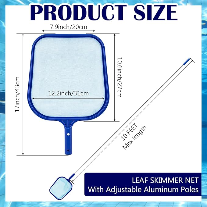 Pool Skimmer Net with 10FT Pole, Professional Hot Tub Spa Leaf Cleaner Net, Plastic Framed Fine Mesh Net Removes Leaves, Debris & Small Particles from Hot Tubs, Swimming Pools, Ponds