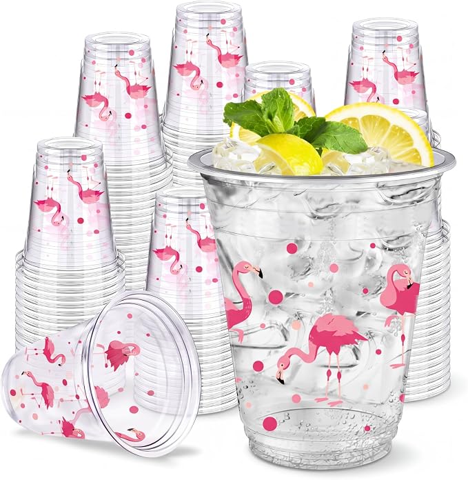 Uiifan 45 Pcs Flamingo Cups Bulk Hawaiian Luau Party Favor 16 oz Disposable Plastic Pink Flamingo Cups Summer Tropical Party Supplies for Let's Flamingle Drinking Beverage Bachelorette Bridal Shower