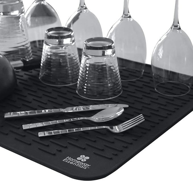 Silicone Dish Drying Mat - 21 x 18 - Extra Large Dish Drying Mat, Counter top Mat, Dish Draining Mat, Sink Mat, Large Silicone Trivet (EXTRA LARGE, BLACK)