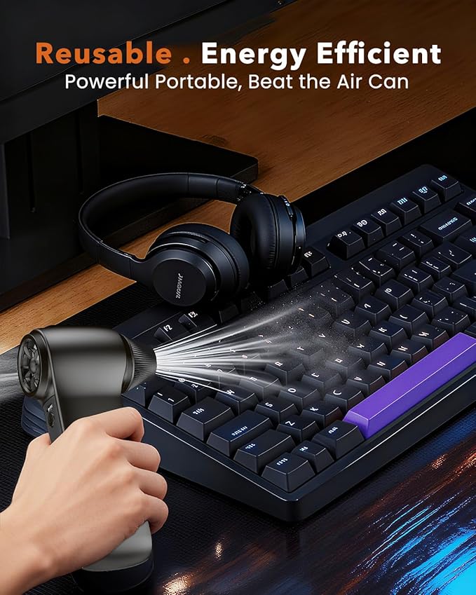 Compressed Air Duster 180000RPM – Super Power Cordless Electric Air Duster with 3-Speed Turbo Fan, Rechargeable Air Blower for Computer, Keyboard, Car, Camera & Home Cleaning
