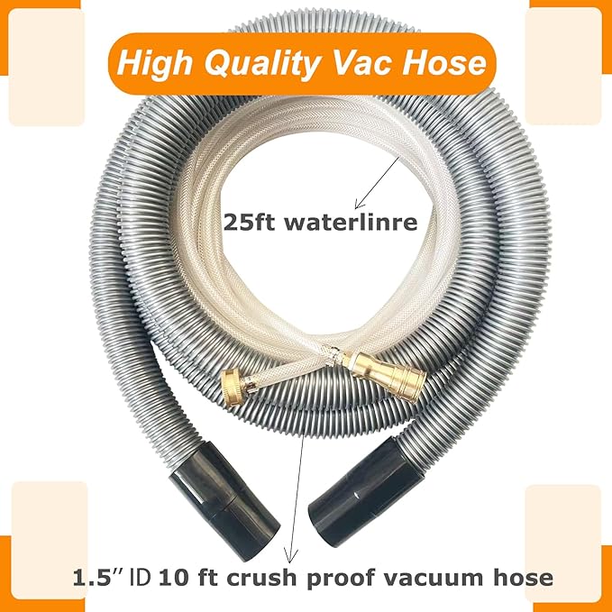 Shop Vac Extractor Kit, Extractor Hose Kit with Wand and Hose for Upholstery, Carpet Cleaning & Auto Detailing Shop Vacuum with10 FT Vacuum Hose, 25 FT Waterline & Adapter
