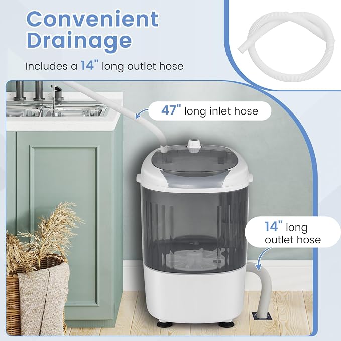 Mini Portable Washing Machine, 5.5 LBS Capacity Washer Machine and Spinner Combo with Spin Tub & Drain Hose, Small Semi-automatic Portable Washer for Apartment Dorm RV (Grey)