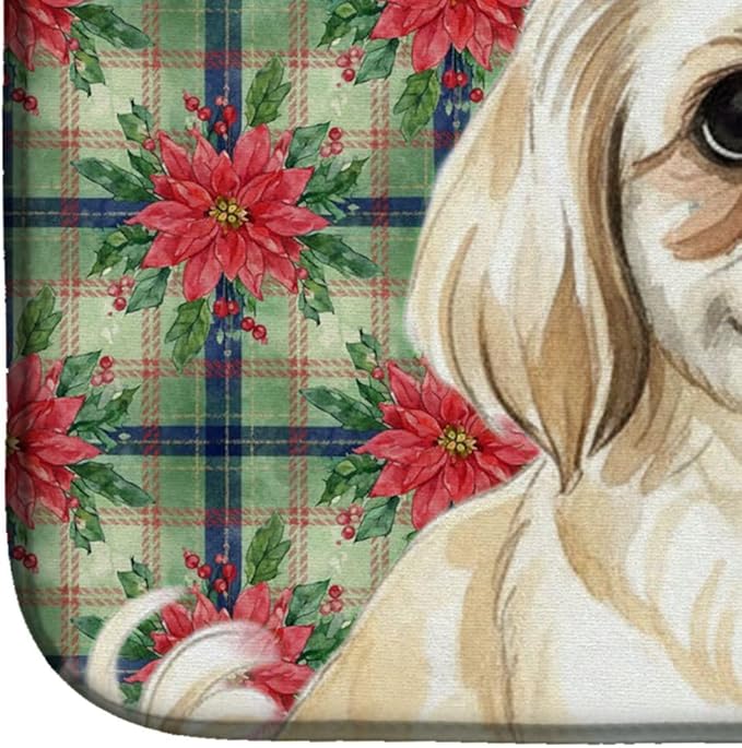 Caroline's Treasures Cream Pekingese Christmas PoinsettIas Dish Drying Mat Absorbent Dish Drying Mat Pad for Kitchen Counter Dish Drainer Mat for Countertop, 14 x 21", Multicolor