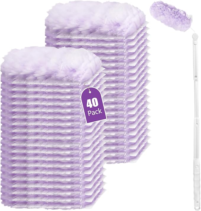 360° Duster Refills for S-wiffer Dusters,Multi Surface Thickened Heavy Duster kit for Cleaning inclue 40 Count Disposable Dust Refills with 1 Extension Handle