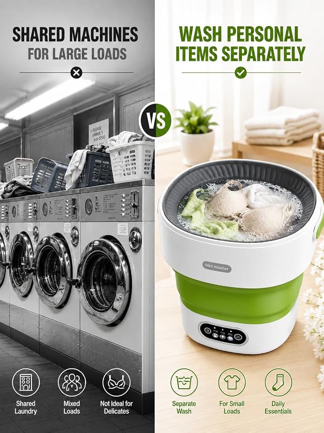 Portable Washing Machine 16L Foldable Mini Washer for Underwear Socks Baby Clothes Small Loads Compact Washer for Apartment Dorm RV Travel (Green)