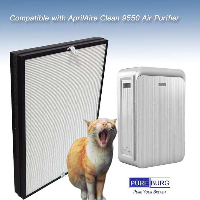PUREBURG RF09550 Replacement Filter Compatible with AprilAire Clean 9550 Air Purifier,1-Pack H13 HEPA Activated Carbon 3-Stage Filtration Air Clean Dust VOCs Odor