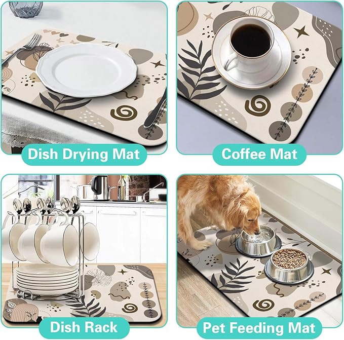 Dish Drying Mat for Kitchen Counter Matt, 2PCS 19"x12" Dish Drainer Mat & 24"x5.5" Sink Splash Guard, Super Absorbent Non-slip Rubber Backed