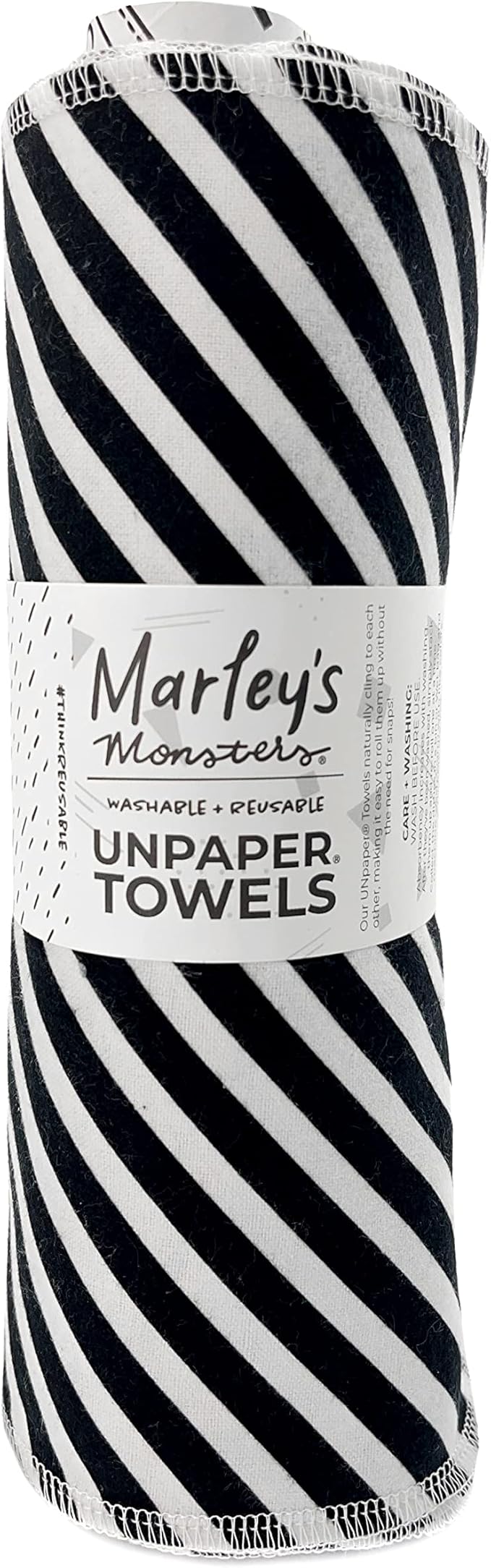 Marley's Monsters UNpaper Towels - 24 Count roll, Reusable Paper Towels, Paperless, Cotton, Tree Free (Black and White Stripe)