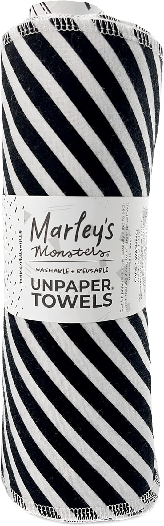 Marley's Monsters UNpaper Towels - 24 Count roll, Reusable Paper Towels, Paperless, Cotton, Tree Free (Black and White Stripe)