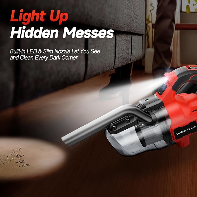 Cordless Handheld Vacuum Cleaner Compatible with Milwaukee 18V Battery (Tool Only, No Battery), 16000Pa Portable Vacuum with 2 HEPA Filters & 4 Attachments for Car, Home, Garage Cleaning