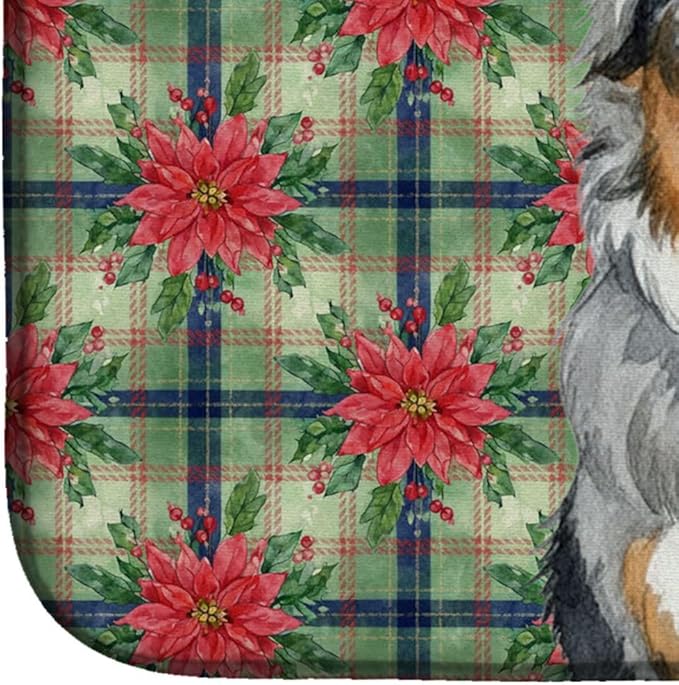 Caroline's Treasures Blue Merle Australian Shepherd Christmas PoinsettIas Dish Drying Mat Absorbent Dish Drying Mat Pad for Kitchen Counter Dish Drainer Mat for Countertop, 14 x 21", Multicolor