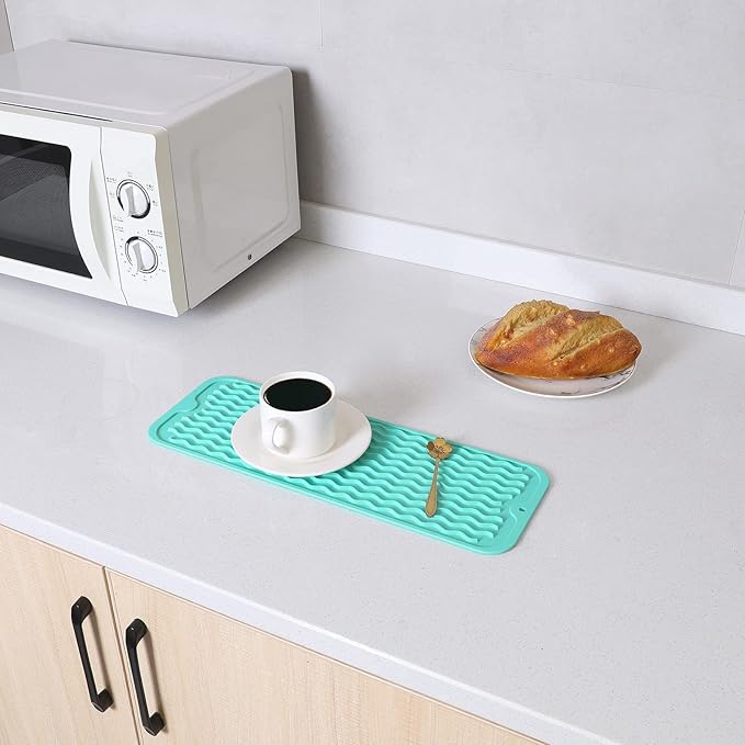 MicoYang Silicone Dish Drying Mat for Multiple Usage,Easy clean,Eco-friendly,Heat-resistant Silicone Mat for Kitchen Counter,Sink,Bar,Bottle,or Cup Mint M 17 inches x 6 inches