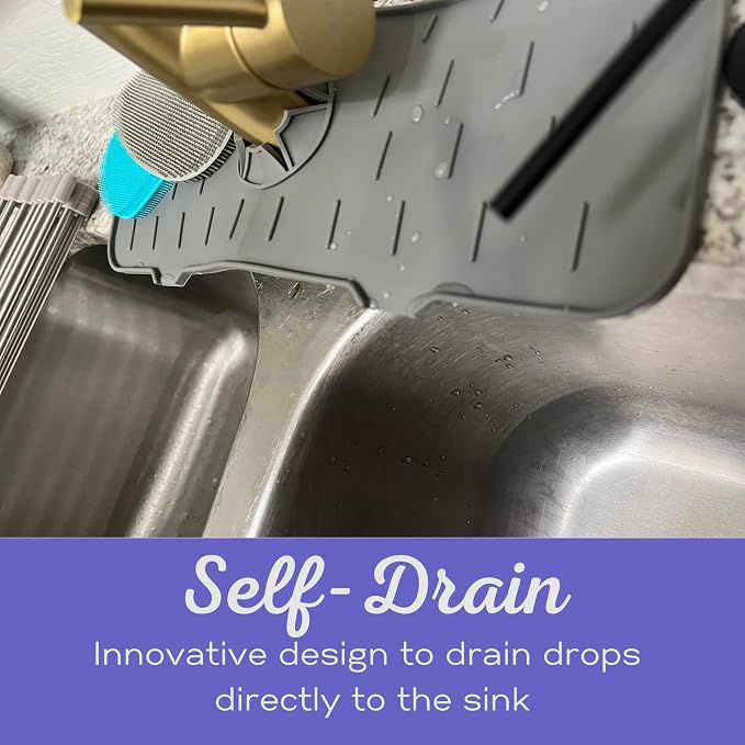 Faucet Mat for Sink - Silicone Scrubber Dish Set, Splash Guard, Food Grade BPA Free Kitchen Scrubber